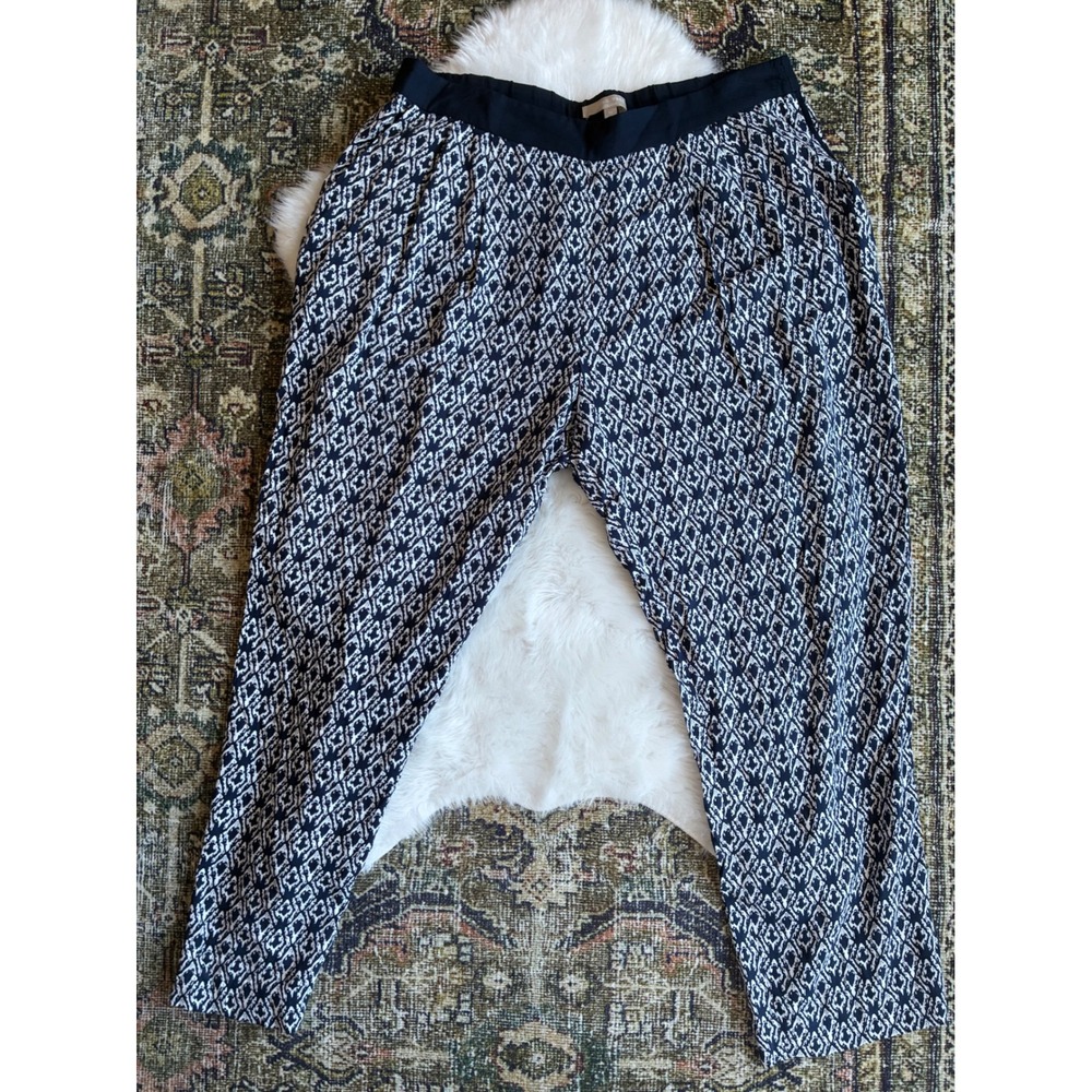 Joan Vass Studio‎ Women's Size 12 Black White Diamond Print Rayon Wide Leg Pants
